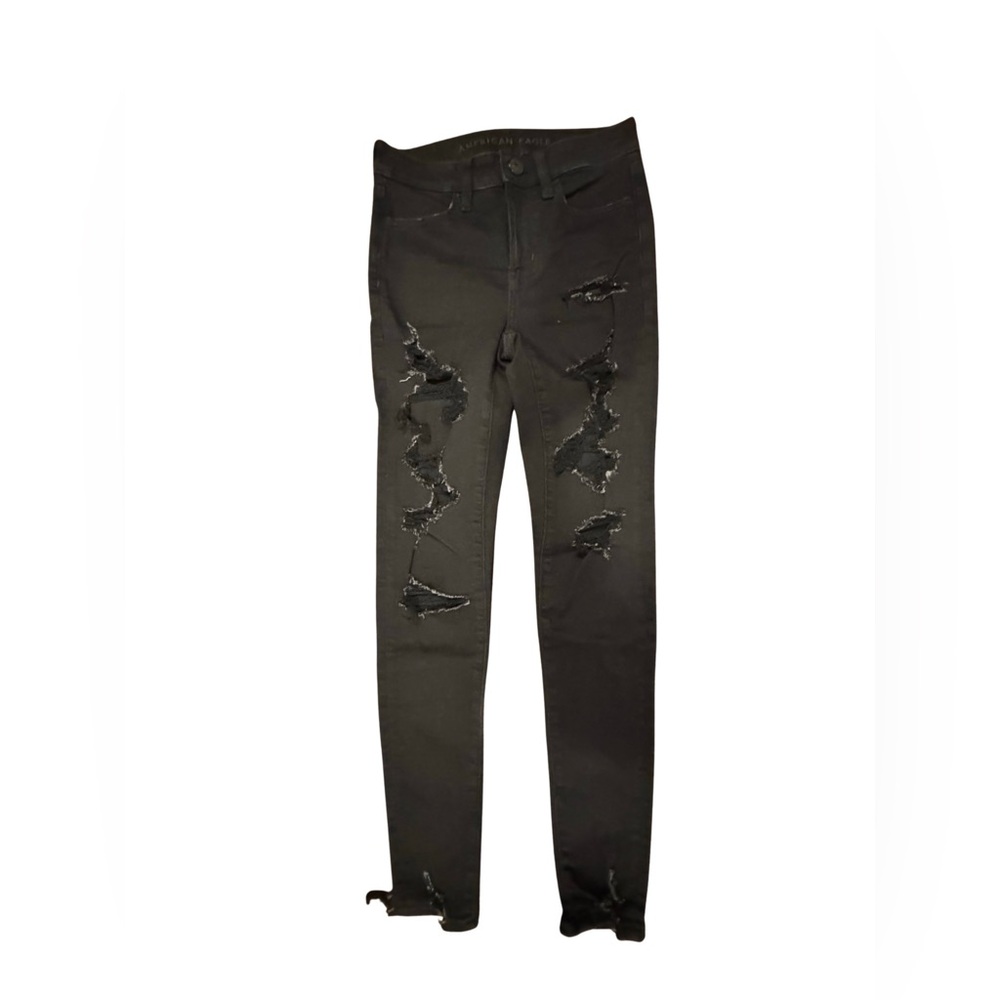 American Eagle Outfitters Black Hi Rise Distressed Jeans 2 Regular